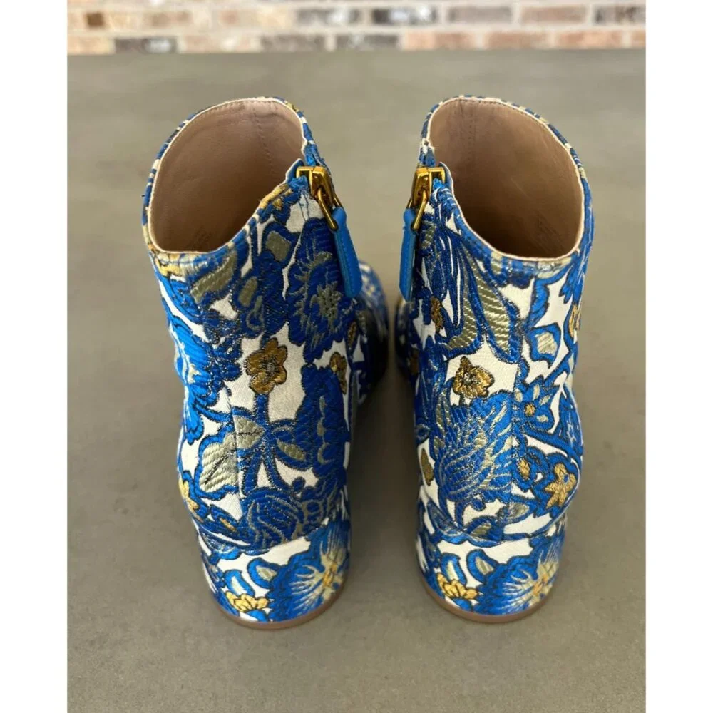 Tory Burch Shelby Jacquard Metallic Floral Embroidered Womens Ankle Boots Size 6